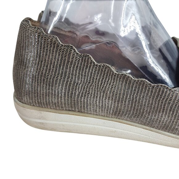 Aetrex Christie Wedge Leather Loafers Size 39 US 8.5 Taupe Gray Slip On Reptile - Picture 11 of 13